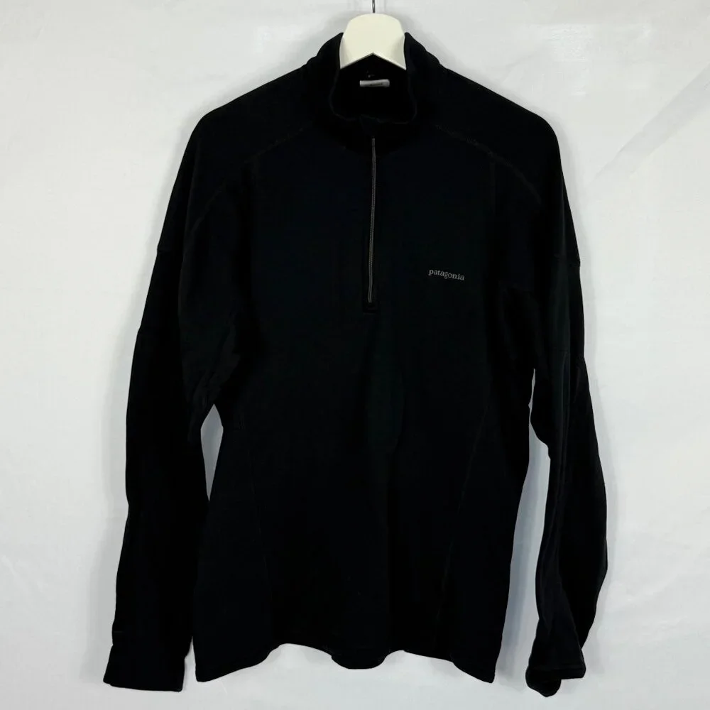 Patagonia Velocity Zip-Neck Men's Large Black 1/4 Zip Pullover Long Sleeve Shirt